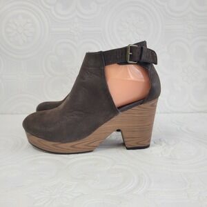 Natural Reflections Womens Booties‎ Brown Faux Suede Wooden Wedge Heel Size 7